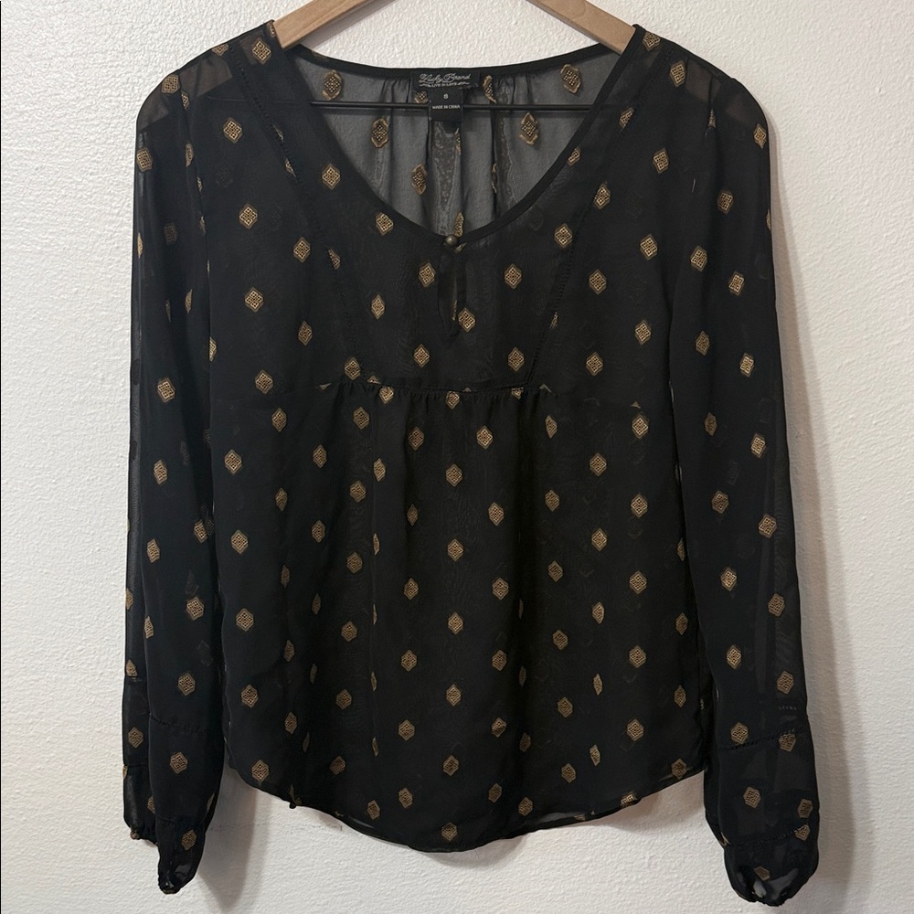 Lucky Brand Black Blouse with Gold Accents